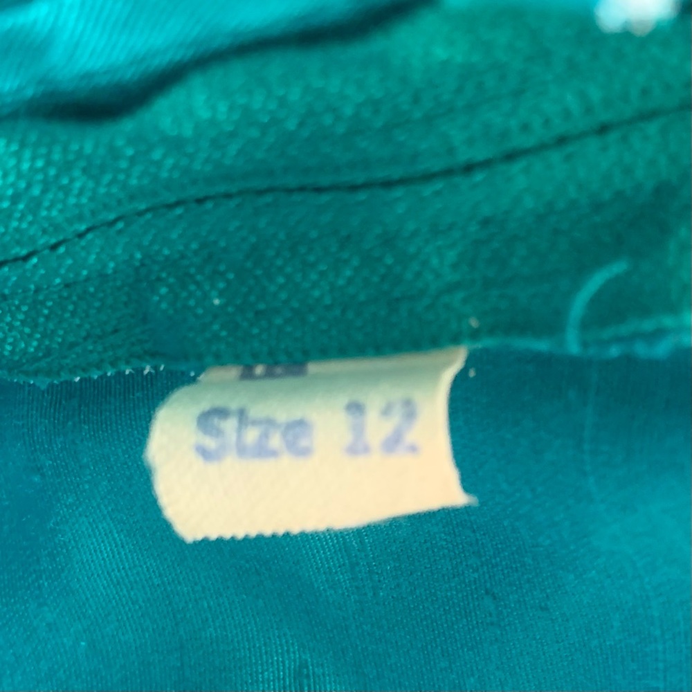 Off Shoulder 90s teal green bridesmaid fitted peplum long dress Dress, 12 - Picture 8 of 8
